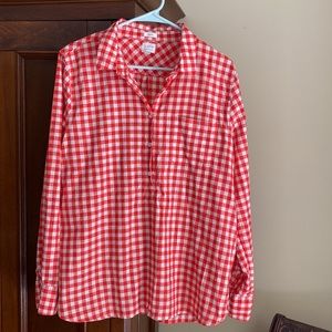 J. Crew Orange and White Gingham Top